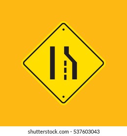 A vector lane ending sign on a simple yellow background.