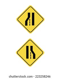 Vector Lane Ending Sign Set 
