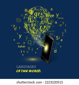 Vector language learning letters in different languages. Education concept.