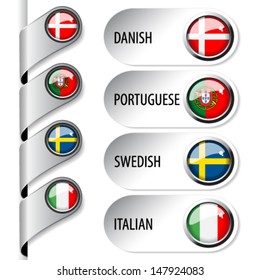 Vector language pointers with flag for web - set 2/5 - Denmark, Italy, Portugal, Sweden