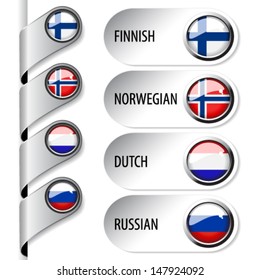 Vector language pointers with flag for web - set 4/5 - Russia, Norway, Netherlands, Finland 