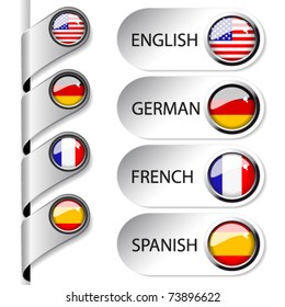 Vector language pointers with flag for web - set 1/5 - England, Germany, France, Spain