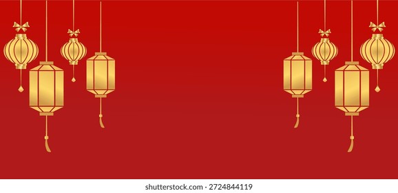 Linterna de Vector colgando chino sobre fondo rojo	

