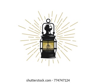 Vector Lantern With Light Illustration Hand Drawing Logo Symbol