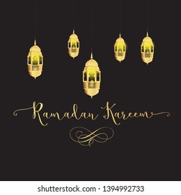 vector lantern ramadan kareem with black background and simple design