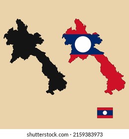 Mapa de esquema del país del vector de Laos con bandera fijada en el fondo plano. La silueta del mapa del país se puede utilizar para plantillas, informes e infografías.