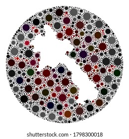 Vector Laos map collage of coronavirus. Infection attacks the lockdown territory from outside. Stencils round Laos map collage created with infection parts. Abstraction for safety illustrations.