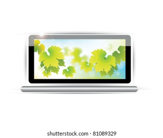 Vector laptop with abstract colorful background on screen.
