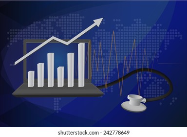 vector laptop with business or profits growth bar graph