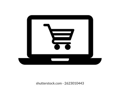 Vector Laptop and Cart Icon, laptop shopping cart icon, online laptop buying vector, laptop checkout cart icon