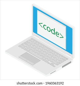 Vector laptop coding concept. Web developer, design, programming. Laptop screen code