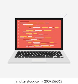 Vector laptop coding concept. Web developer, design, programming. Laptop screen code. Vector illustration.