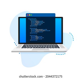 Vector laptop coding pattern. Web developer, design, programming. Laptop screen code. Vector illustration.