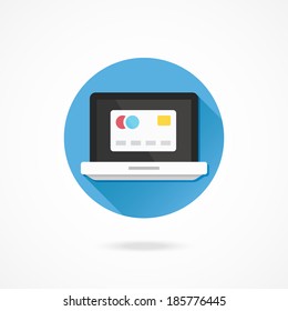 Vector Laptop and Credit Card Icon Online Banking Concept
