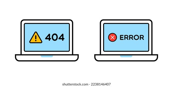Iconos de error de portátil vectorial en fondo blanco