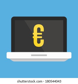 Vector Laptop and Euro Sign Icon