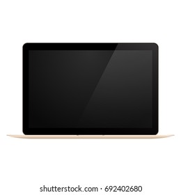 Vector Laptop golden isolated on white background. New realistic 3d model of a laptop in gold color. Modern glossy laptop in gold color isolated on white vector