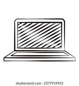 Vista frontal de la computadora con iconos dibujados a mano por el portátil vector.