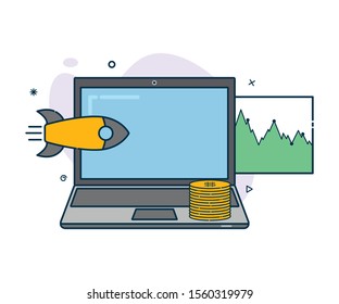 Vector laptop icon with business icon