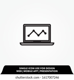 Vector laptop icon with business graph on the screen