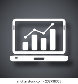 Vector laptop icon with business graph on the screen
