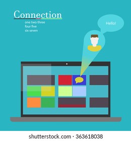 Vector Laptop. Icon of man. Communication between people. Vector illustration.
