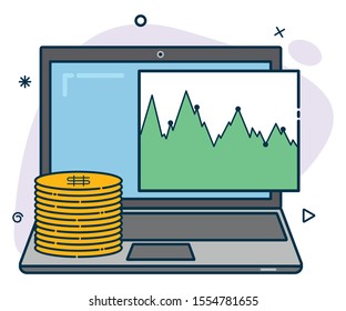 vector laptop icon with money icon