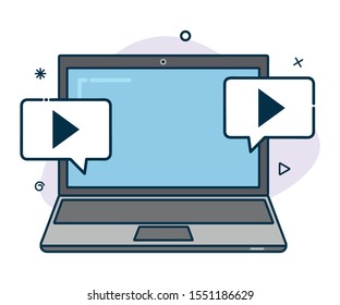 Vector laptop icon with multimedia icons