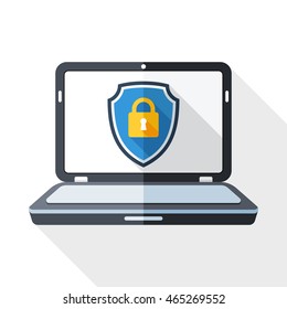 Vector Laptop icon with a protective shield symbol on a screen