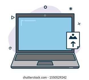 Vector laptop icon with upload icon