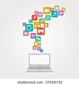 Vector Laptop with a Lot of Icons for Web Applications