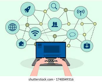 vector laptop and Internet concept.Social network communication.computer networks