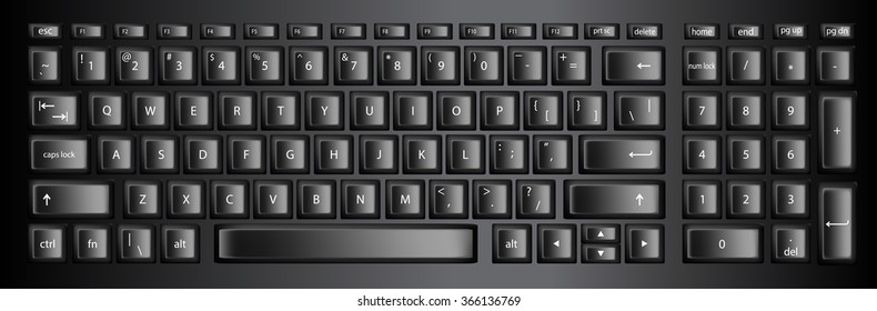 Vector laptop key board in black with letters