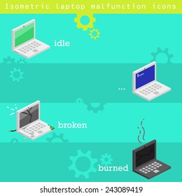 Vector laptop malfunction icons set infographic illustration in flat minimal style.