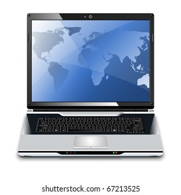 Vector laptop with map on the desktop