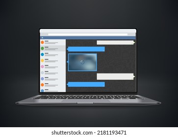 Vector laptop with messenger web app oa the screen. 3d vector