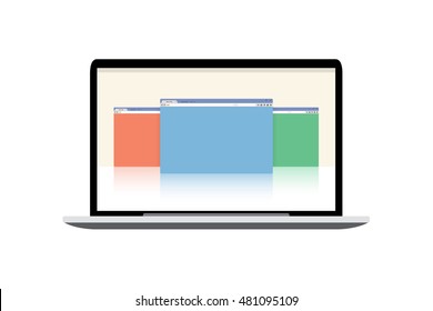 Vector laptop mockup - display with open windows