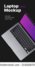 Vector Laptop Mockup Top View. Vertical Banner Template for Social Media. Vector illustration