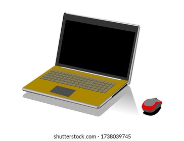 Vector laptop and mouse with 3D shapes and orange color combination
