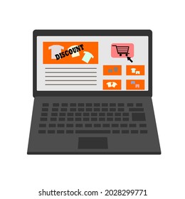 Vector laptop or notebook with screen showing online shop illustration. online shopping concept