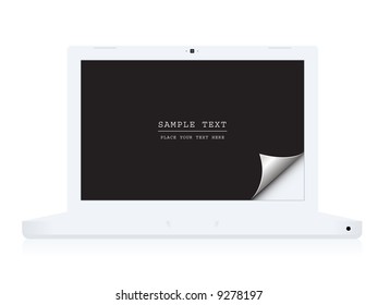 Vector - Laptop notebook showing a black background with paper curl.
