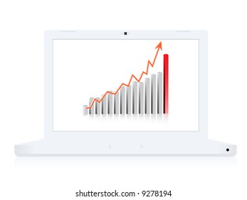 Vector - Laptop notebook showing profit gain business chart.