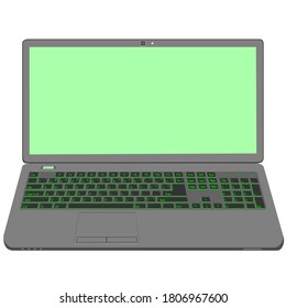 Vector Laptop with open monitor 17 inch Green screen Full backlit led keyboard Layers good separated