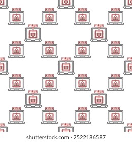Vector Laptop with PC Viruses concept seamless pattern in outline style
