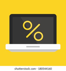 Vector Laptop and Percent Sign Icon