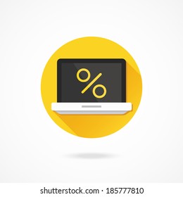 Vector Laptop and Percent Sign Icon
