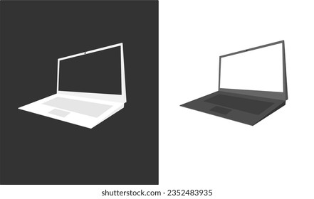 Vector portátil en diseño de ilustración perspectiva o ilustración de portátil en color blanco y negro en el fondo.