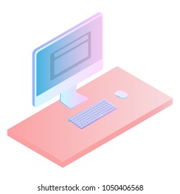 Vector laptop. Pink isometric personal computer.
