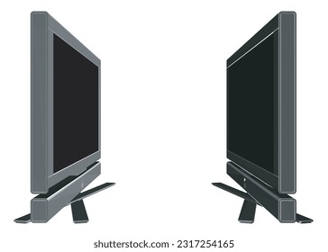 Vektorrechner-Notebook-Polygonal. Personal Computer im Flachstil. Desktop-Computer. Computerbildschirm, Monoblock, Bildschirm, Computer-Poly-Grau. Zwei Monitore stehen nebeneinander.