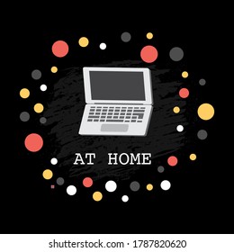 Vector Laptop Poster on chalkboard black background: flat icon illustration for education, book stores, school,  graphics for presentation background, advertisement, banner, logo, blog. EPS 10